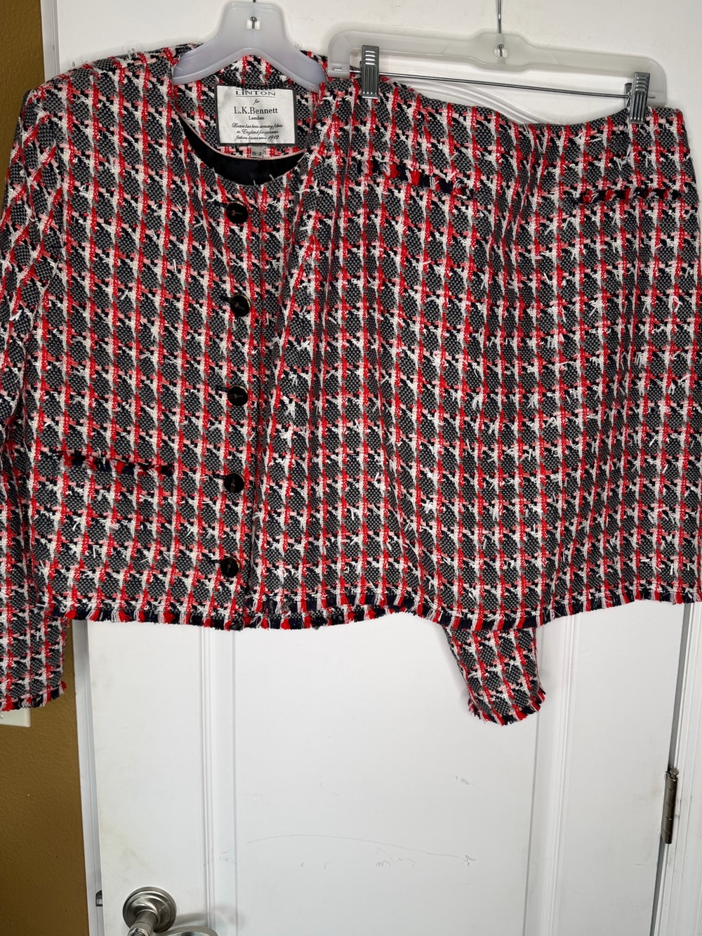 LK Bennett Danna Plaid Tweed Jacket and Skirt Set. Jacket Sz 12 Skirt Sz 10